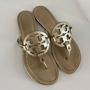 Tory Burch Miller Sandals Sz 9 Metallic Gold/Silver